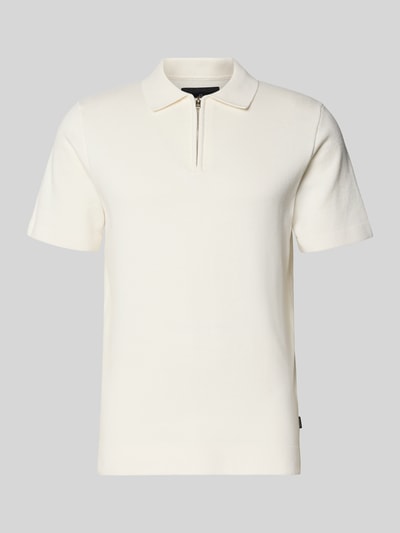 Produktfoto, Regular Fit Poloshirt mit Reißverschluss Modell 'MILANO' von Jack & Jones Premium, cremeweiß, Bio-Baumwoll-Mix, glatte Struktur