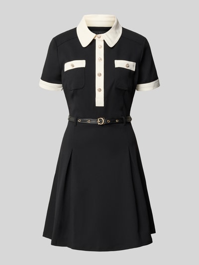 Produktfoto, Minikleid mit Polokragen Modell 'Claudie' von GUESS in Schwarz mit weißen Details, Kurzarm, Brusttaschen, Gürtel, Knopfleiste