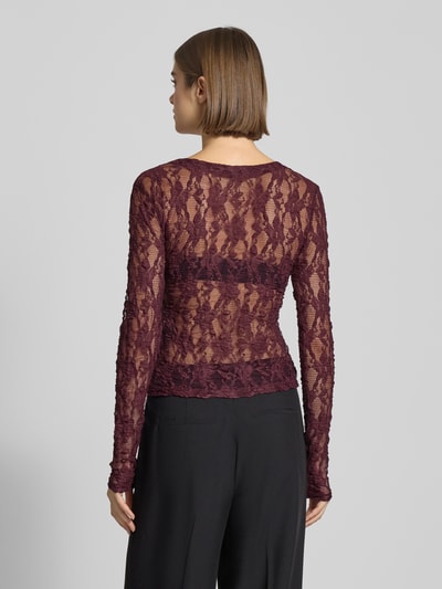 Only Slim Fit Langarmshirt in semitransparenter Optik Modell 'ALBA' Bordeaux 5