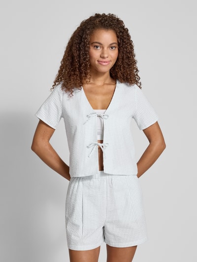 Review Bluse mit Bindeverschluss und V-Ausschnitt Bleu 4