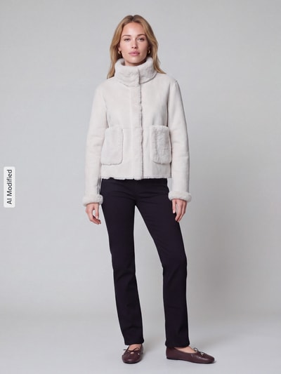 s.Oliver BLACK LABEL Teddyjack met hoge opstaande kraag Zand - 1