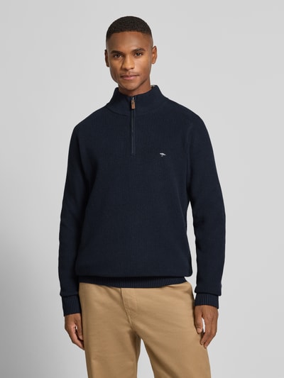 Fynch-Hatton Gebreide pullover met schipperskraag en labelstitching Marineblauw - 4