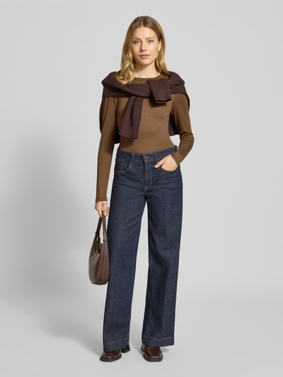 OPUS Shirt met lange mouwen en ronde hals, model 'Sifa' Lichtbruin - 1