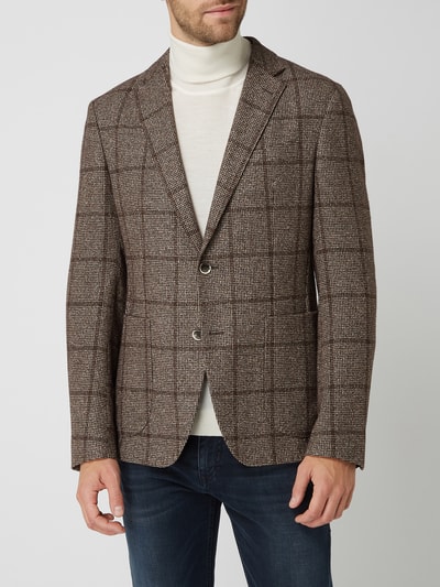 JOOP! Collection Slim fit 2-knoops colbert met rasterruit, model 'Hoverest' Middenbruin - 4