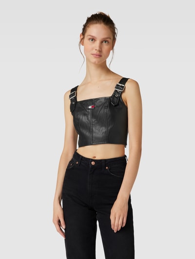 Tommy Jeans Krótki top z imitacji skóry Czarny 4