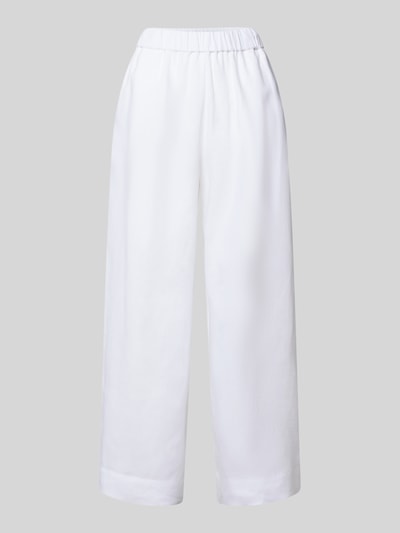 Produktfoto, biała Culotte aus Leinen mit elastischem Bund Modell 'CANNETI' od MM by Max Mara, krój wide leg, tekstura lnu, francuskie kieszenie, Szerokość w rozmiarze 36: 36 cm, długość nogawki wewnętrznej w rozmiarze 36: 67 cm