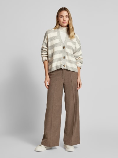 Vero Moda Relaxed fit gebreid jack met streepmotief, model 'NATHALIE' Lichtgrijs - 1