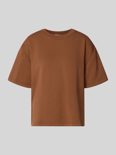 Produktfoto, Sweatshirt mit 1/2-Arm und Rundhalsausschnitt von Rich & Royal in Braun, Bio-Baumwoll-Mix mit Stretch-Anteil, Loose-Fit, seitliche Schlitze.