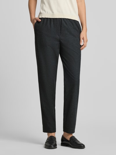 Vrouwenmodel draagt Marc Cain Gerade Hose met viscose, Materiaalmix, regular fit, elastische band, Tunnelkoord, donkergrijs, Ganzkörperansicht van voren