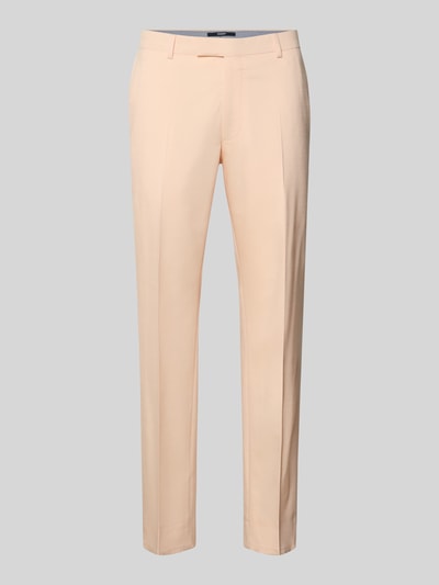 Produktfoto, beigefarbene Straight Fit Stoffhose aus Viskose-Mix Modell 'Blayr' von JOOP! Collection, sichtbare Bügelfalten, glatte Textur