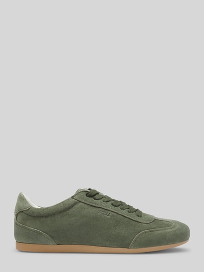 BOSS Sneakersy z naturalnej skóry welurowej z wytłoczonym logo Ciemnozielony 4