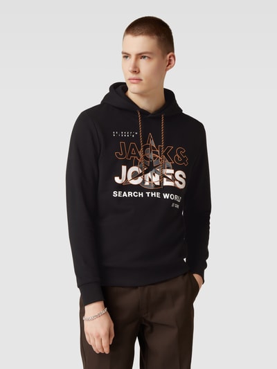 Jack & Jones Hoodie met labelprint, model 'COHUNT' Zwart - 4