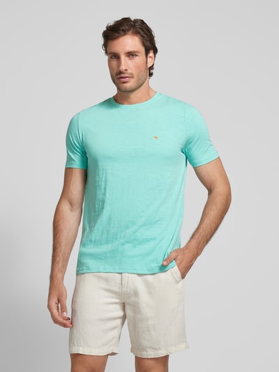 Fynch-Hatton T-shirt met labelstitching Turquoise - 4