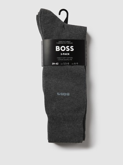 Produktfoto, Socken mit Label-Detail im 3er-Pack von BOSS, mieszanka bawełny, z dodatkiem streczu, jednokolorowy, prążkowany ściągacz, logo