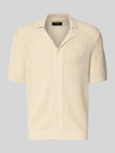 Produktfoto, Regular Fit Freizeithemd im Loch-Design von MCNEAL in Beige mit Reverskragen, Kurzarm, Knopfleiste, aus reiner Baumwolle.