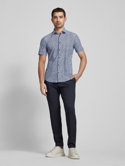 BOSS Slim fit vrijetijdsoverhemd met all-over motief, model 'Roan' Marineblauw - 1