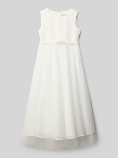 Produktfoto, Regular Fit Kleid mit Spitzenbesatz von Une Hautre Couture aus Baumwoll-Mix mit floralen Besatz, Zierschleife und Knopfleiste.