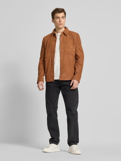 Gipsy Jacke in Leder-Optik mit Brusttasche Modell 'Jemmo' Cognac 1
