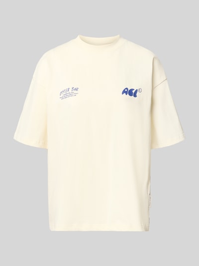 Produktfoto, Oversized T-Shirt mit Label-Prints von ANOTHER COTTON LAB, damski t-shirt z bawełny, krój oversized, nadruki z logo, okrągły dekolt, długość tyłu w rozmiarze S: 64 cm