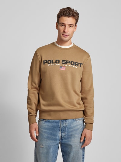 Polo Sport Sweatjack met labelstitching Kaki - 4