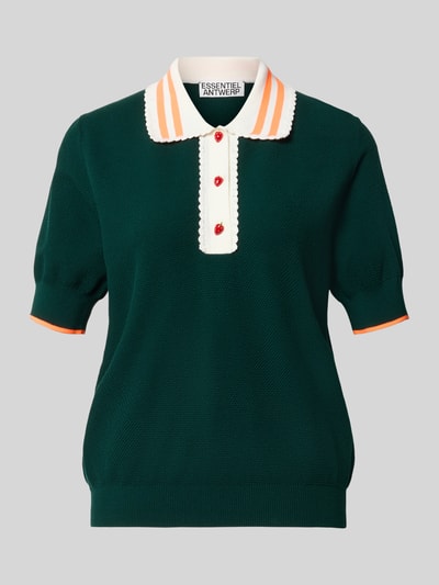 Produktfoto, Relaxed Fit Poloshirt aus Viskose-Mix Modell 'KONTRAST' von Essentiel Antwerp in Dunkelgrün mit weißen und orangefarbenen Details