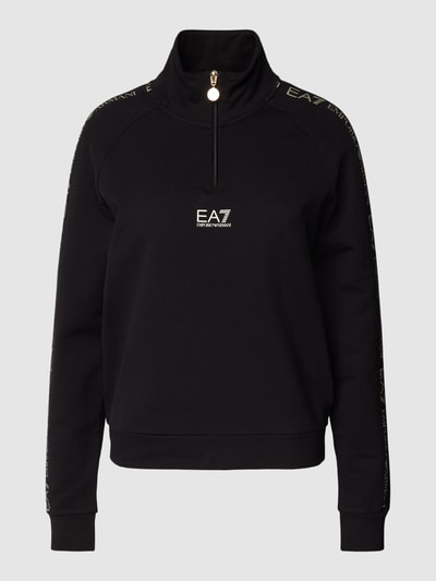 EA7 Emporio Armani Sweter z dzianiny dresowej z kołnierzem zapinanym model ‘TRAIN’ Czarny 2