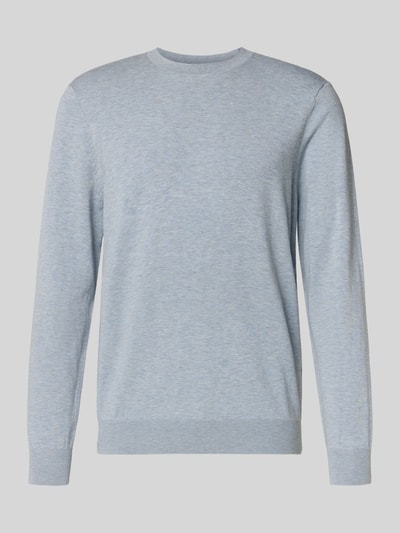 Produktfoto, Regular Fit Pullover aus Lyocell-Mix mit Seiden-Anteil von Profuomo, jasnoniebieska dzianina, okrągły dekolt, krój regular fit, długość tyłu w rozmiarze M 60 cm, długość rękawa w rozmiarze M 67 cm