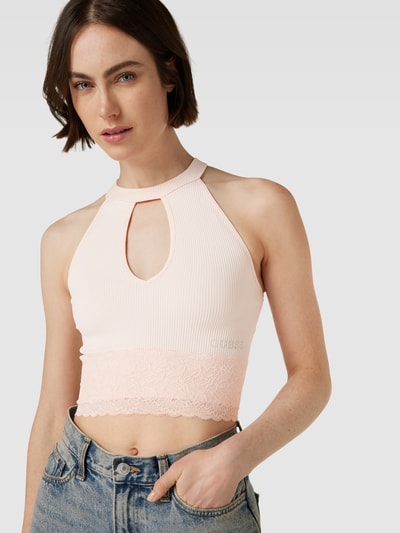 Guess Crop Top mit Spitzenbesatz Modell 'LILA' Rosa 3