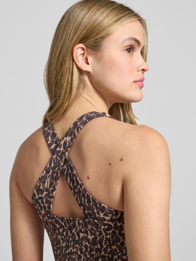 AIMN Slim fit top met all-over dierenprint, model 'Cheetah' Middenbruin - 3