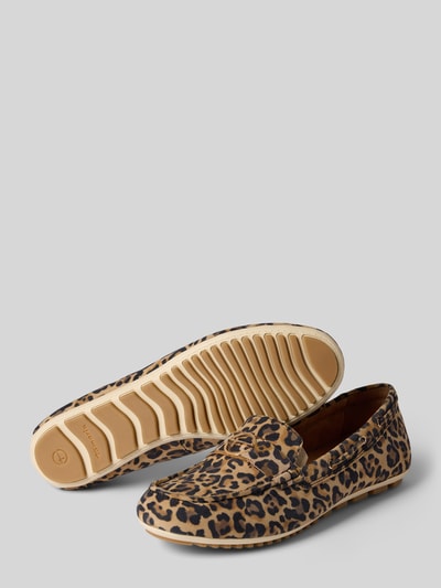 Produktfoto, Loafer aus reinem Leder von Tamaris in brauner und schwarzer Lederoptik mit runder Schuhspitze und strukturierter Sohle.