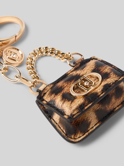 Produktfoto, Brelok do kluczy z karabińczykiem LAPUFFY KEY RING od Liu Jo White z aplikacją z logo, detale z logo marki, złoty kolor, tekstura imitująca futro, elegancki akcent