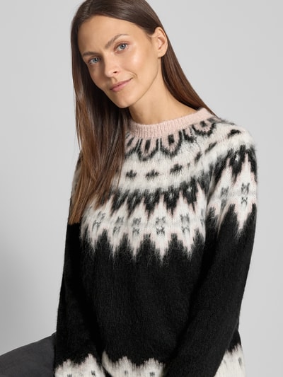 Oui Sweter z dzianiny z prążkowanymi wykończeniami Średnioszary 3