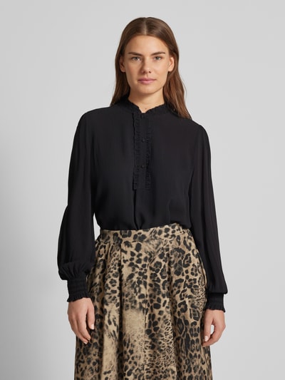 MOS MOSH Regular fit blouse van viscose met opstaande kraag, model 'Reta' Zwart - 4