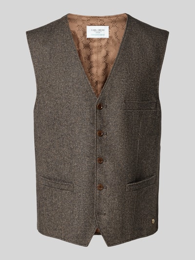 Produktfoto, Weste aus Woll-Mix Modell 'Wilson' von Carl Gross in Braun mit V-Ausschnitt, Knopfleiste und Eingrifftaschen, Regular Fit, feine Textur
