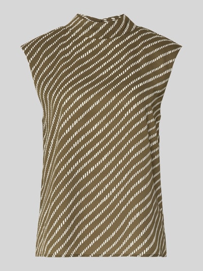 Produktfoto, Regular Fit Top mit Stójka von comma, wzór w paski, kolor khaki i biały, krój bez rękawów, zapięcie na haftkę, długość tyłu w rozmiarze 36: 57 cm