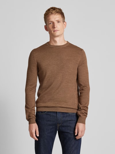 Christian Berg Men Gebreide pullover met ronde hals Middenbruin gemêleerd - 4