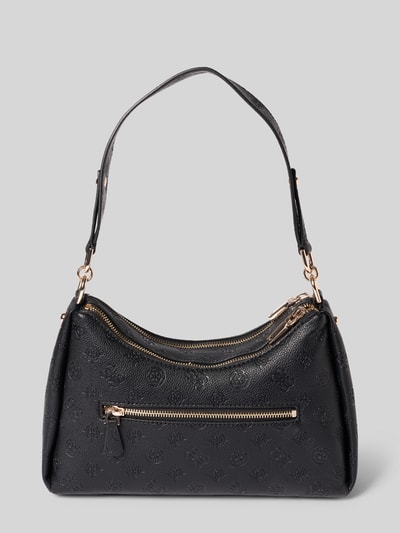 Produktfoto, Shoulder Bag in Leder-Optik mit Logo-Detail Modell 'Anise' von Guess, główna przegroda z zamkiem błyskawicznym, pasek na ramię, Szerokość w rozmiarze 1: 30 cm, długość w rozmiarze 1: 19 cm, głębokość w rozmiarze 1: 8 cm, długość paska na ramię w rozmiarze 1: 52 cm, czarny materiał skóropodobny, detale z logo