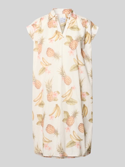 Produktfoto, Hemdblusenkleid aus Baumwolle mit V-Ausschnitt von Emily Van den Bergh, Reine Baumwolle, Gerader-Schnitt, Midikleid, Allover-Look, cremefarben mit dezentem Frucht-Design