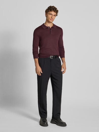 Christian Berg Men Slim fit gebreide pullover van wolmix Donkerrood gemêleerd - 1