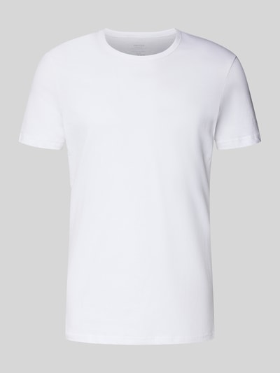 Snocks T-shirt met geribde ronde hals Wit - 1
