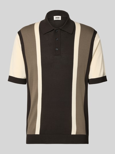 Produktfoto, Regular Fit Poloshirt im Allover-Look Modell 'TAMIAN' von Drykorn aus Reiner Baumwolle mit Knopfleiste in Braun- und Cremetönen, Rückenlänge bei Größe M 69 cm