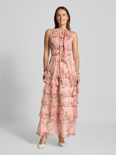 Neo Noir Maxi-jurk met strikdetail, model 'MARLI' Lichtroze - 4