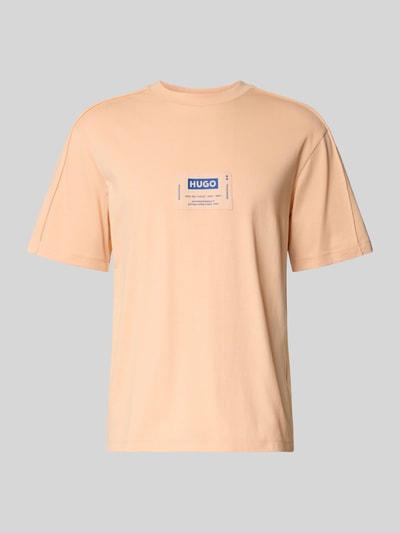 Produktfoto, Regular Fit T-Shirt aus reiner Baumwolle Modell 'NURAZTI' von Hugo Blue, Optik: Unifarben in hellem Beige, Label-Patch, Rundhals, Kurzarm, Jersey-Struktur