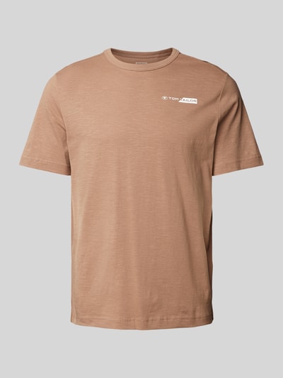 Tom Tailor Regular style T-shirt met labelprint Taupe - 2