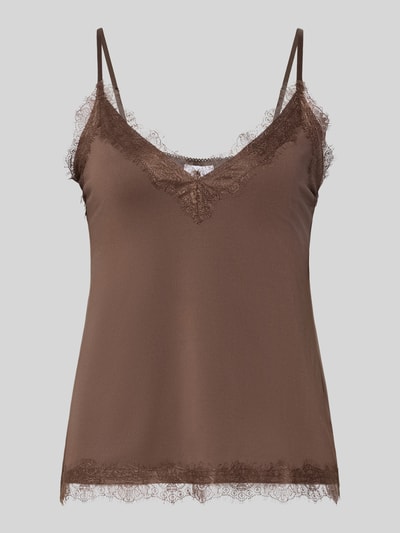 Produktfoto, Spitzentop mit V-Ausschnitt von Jake*s Collection, braun, Spitze, Material-Mix mit Stretch-Anteil, Straight Fit, Rückenlänge 35 cm bei Größe S