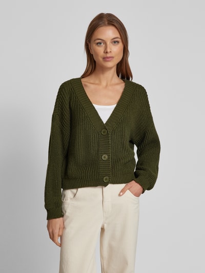 ZABAIONE Cropped Strickjacke mit Knopfleiste Khaki 4