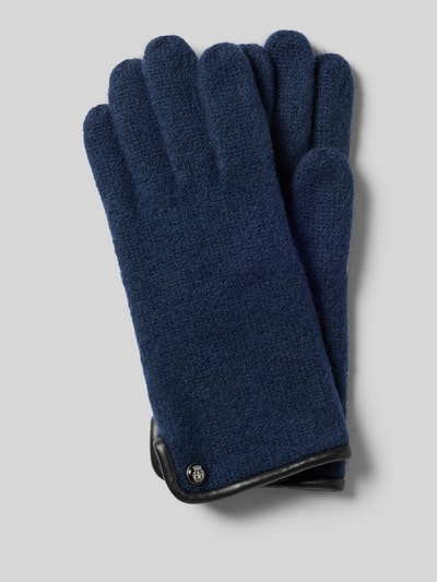 Produktfoto, Walkhandschuhe aus reiner Schurwolle von Roeckl, Damen Handschuhe aus blauer Schurwolle, Strick-Optik, eingefasste Abschlüsse, Label-Detail