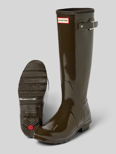 Produktfoto, Gummistiefel mit verstellbarer Schnalle und Label-Detail von HUNTER, unifarben, strukturierte Sohle, abgerundete Passform, 3 cm Absatz, 41 cm Schafthöhe, 15 cm Schaftweite