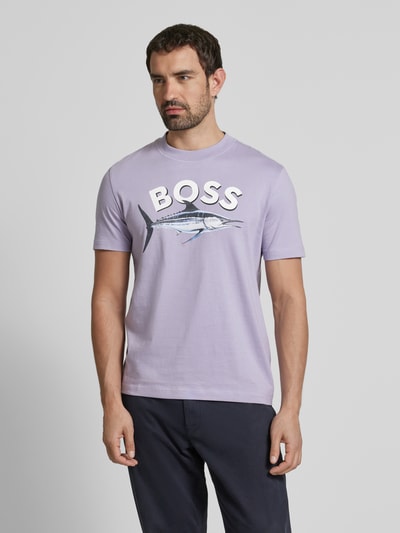 BOSS Orange T-Shirt mit Label-Print Modell 'Bossfish' Flieder 4