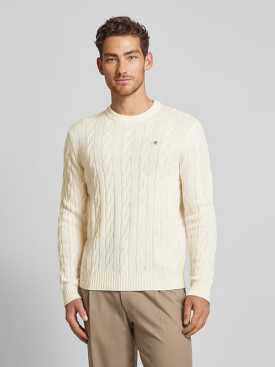 Gant Strickpullover mit Zopfmuster Offwhite 4